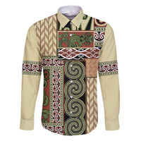 Beige Aotearoa Kowhaiwhai Pattern Family Matching Puletasi and Hawaiian Shirt NZ Maori Quilt Style LT14 Dad's Shirt - Long Sleeve Beige - Polynesian Pride