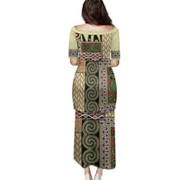 Beige Aotearoa Kowhaiwhai Pattern Family Matching Puletasi and Hawaiian Shirt NZ Maori Quilt Style LT14 - Polynesian Pride