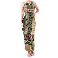 Beige Aotearoa Kowhaiwhai Pattern Family Matching Tank Maxi Dress and Hawaiian Shirt NZ Maori Quilt Style