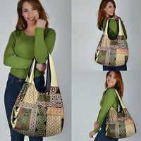 Beige Aotearoa Kowhaiwhai Pattern Grocery Bag NZ Maori Quilt Style