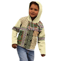 Beige Aotearoa Kowhaiwhai Pattern Kid Hoodie NZ Maori Quilt Style