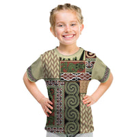 Beige Aotearoa Kowhaiwhai Pattern Kid T Shirt NZ Maori Quilt Style LT14 Beige - Polynesian Pride
