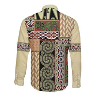 Beige Aotearoa Kowhaiwhai Pattern Long Sleeve Button Shirt NZ Maori Quilt Style LT14 - Polynesian Pride