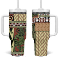 Beige Aotearoa Kowhaiwhai Pattern Tumbler With Handle NZ Maori Quilt Style LT14 One Size: 40 oz Beige - Polynesian Pride