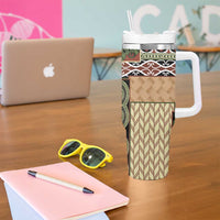 Beige Aotearoa Kowhaiwhai Pattern Tumbler With Handle NZ Maori Quilt Style LT14 - Polynesian Pride