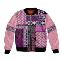 Pink Aotearoa Kowhaiwhai Pattern Bomber Jacket NZ Maori Quilt Style LT14 Unisex Pink - Polynesian Pride