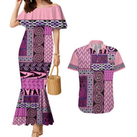 Pink Aotearoa Kowhaiwhai Pattern Couples Matching Mermaid Dress and Hawaiian Shirt NZ Maori Quilt Style LT14 Pink - Polynesian Pride