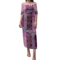 Pink Aotearoa Kowhaiwhai Pattern Family Matching Puletasi and Hawaiian Shirt NZ Maori Quilt Style LT14 Mom's Dress Pink - Polynesian Pride