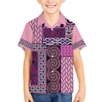 Pink Aotearoa Kowhaiwhai Pattern Family Matching Puletasi and Hawaiian Shirt NZ Maori Quilt Style LT14 Son's Shirt Pink - Polynesian Pride