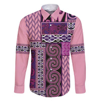 Pink Aotearoa Kowhaiwhai Pattern Family Matching Short Sleeve Bodycon Dress and Hawaiian Shirt NZ Maori Quilt Style