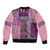 Pink Aotearoa Kowhaiwhai Pattern Sleeve Zip Bomber Jacket NZ Maori Quilt Style LT14 - Polynesian Pride