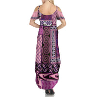 Pink Aotearoa Kowhaiwhai Pattern Summer Maxi Dress NZ Maori Quilt Style LT14 - Polynesian Pride