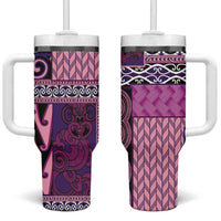 Pink Aotearoa Kowhaiwhai Pattern Tumbler With Handle NZ Maori Quilt Style LT14 One Size: 40 oz Pink - Polynesian Pride