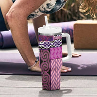 Pink Aotearoa Kowhaiwhai Pattern Tumbler With Handle NZ Maori Quilt Style LT14 - Polynesian Pride
