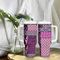 Pink Aotearoa Kowhaiwhai Pattern Tumbler With Handle NZ Maori Quilt Style LT14 - Polynesian Pride