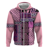 Pink Aotearoa Kowhaiwhai Pattern Zip Hoodie NZ Maori Quilt Style LT14 Zip Hoodie Pink - Polynesian Pride