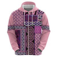 Pink Aotearoa Kowhaiwhai Pattern Zip Hoodie NZ Maori Quilt Style LT14 - Polynesian Pride