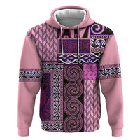 Pink Aotearoa Kowhaiwhai Pattern Zip Hoodie NZ Maori Quilt Style LT14 Pullover Hoodie Pink - Polynesian Pride