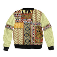 Yellow Aotearoa Kowhaiwhai Pattern Bomber Jacket NZ Maori Quilt Style LT14 - Polynesian Pride