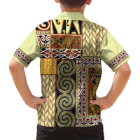 Yellow Aotearoa Kowhaiwhai Pattern Family Matching Long Sleeve Bodycon Dress and Hawaiian Shirt NZ Maori Quilt Style LT14 - Polynesian Pride