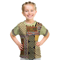 Yellow Aotearoa Kowhaiwhai Pattern Kid T Shirt NZ Maori Quilt Style LT14 Yellow - Polynesian Pride