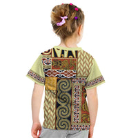 Yellow Aotearoa Kowhaiwhai Pattern Kid T Shirt NZ Maori Quilt Style LT14 - Polynesian Pride