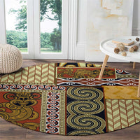 Yellow Aotearoa Kowhaiwhai Pattern Round Carpet NZ Maori Quilt Style