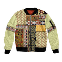 Yellow Aotearoa Kowhaiwhai Pattern Sleeve Zip Bomber Jacket NZ Maori Quilt Style LT14 Unisex Yellow - Polynesian Pride