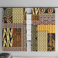 Yellow Aotearoa Kowhaiwhai Pattern Window Curtain NZ Maori Quilt Style LT14 With Hooks Yellow - Polynesian Pride