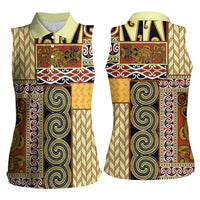 Yellow Aotearoa Kowhaiwhai Pattern Women Sleeveless Polo Shirt NZ Maori Quilt Style LT14 - Polynesian Pride