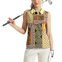 Yellow Aotearoa Kowhaiwhai Pattern Women Sleeveless Polo Shirt NZ Maori Quilt Style LT14 - Polynesian Pride