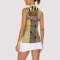 Yellow Aotearoa Kowhaiwhai Pattern Women Sleeveless Polo Shirt NZ Maori Quilt Style LT14 - Polynesian Pride