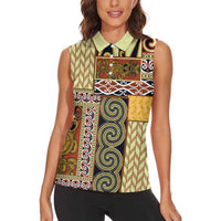 Yellow Aotearoa Kowhaiwhai Pattern Women Sleeveless Polo Shirt NZ Maori Quilt Style LT14 - Polynesian Pride