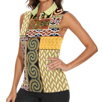 Yellow Aotearoa Kowhaiwhai Pattern Women Sleeveless Polo Shirt NZ Maori Quilt Style LT14 - Polynesian Pride