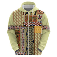 Yellow Aotearoa Kowhaiwhai Pattern Zip Hoodie NZ Maori Quilt Style LT14 - Polynesian Pride