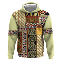 Yellow Aotearoa Kowhaiwhai Pattern Zip Hoodie NZ Maori Quilt Style LT14 Pullover Hoodie Yellow - Polynesian Pride