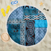 Blue Aotearoa Kowhaiwhai Pattern Beach Blanket NZ Maori Quilt Style