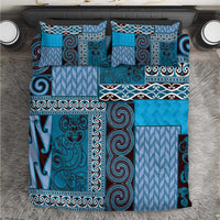 Blue Aotearoa Kowhaiwhai Pattern Bedding Set NZ Maori Quilt Style
