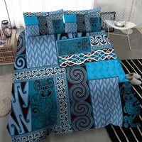 Blue Aotearoa Kowhaiwhai Pattern Bedding Set NZ Maori Quilt Style