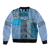 Blue Aotearoa Kowhaiwhai Pattern Bomber Jacket NZ Maori Quilt Style LT14 - Polynesian Pride