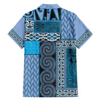 Blue Aotearoa Kowhaiwhai Pattern Family Matching Short Sleeve Bodycon Dress and Hawaiian Shirt NZ Maori Quilt Style