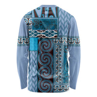 Blue Aotearoa Kowhaiwhai Pattern Long Sleeve Shirt NZ Maori Quilt Style