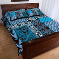 Blue Aotearoa Kowhaiwhai Pattern Quilt Bed Set NZ Maori Quilt Style