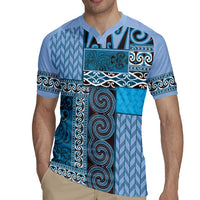 Blue Aotearoa Kowhaiwhai Pattern Rugby Jersey NZ Maori Quilt Style LT14 - Polynesian Pride