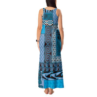 Blue Aotearoa Kowhaiwhai Pattern Tank Maxi Dress NZ Maori Quilt Style