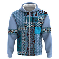 Blue Aotearoa Kowhaiwhai Pattern Zip Hoodie NZ Maori Quilt Style LT14 Zip Hoodie Blue - Polynesian Pride