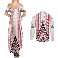 Aotearoa Taniko Couples Matching Summer Maxi Dress and Long Sleeve Button Shirt Niho Taniwha Purapura Whetu Mix Poutama LT14 - Polynesian Pride
