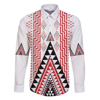 Aotearoa Taniko Family Matching Off Shoulder Maxi Dress and Hawaiian Shirt Niho Taniwha Purapura Whetu Mix Poutama LT14 Dad's Shirt - Long Sleeve White - Polynesian Pride
