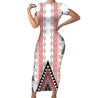 Aotearoa Taniko Family Matching Short Sleeve Bodycon Dress and Hawaiian Shirt Niho Taniwha Purapura Whetu Mix Poutama LT14 Mom's Dress White - Polynesian Pride
