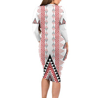 Aotearoa Taniko Long Sleeve Bodycon Dress Niho Taniwha Purapura Whetu Mix Poutama
